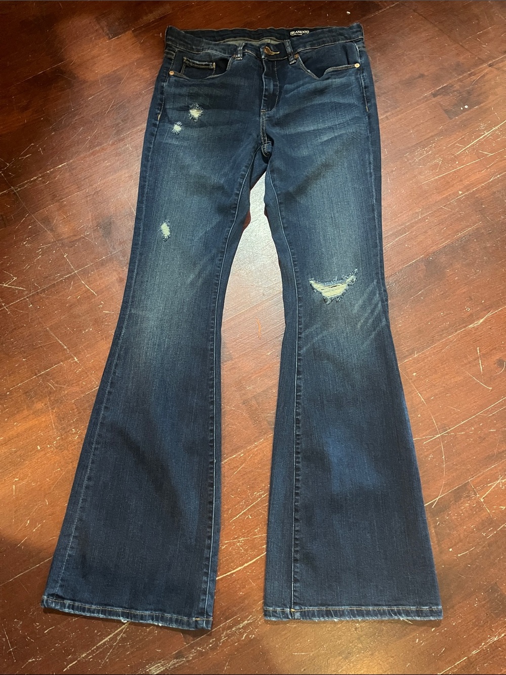 Blank NYC Indigo Distressed Flare Jeans